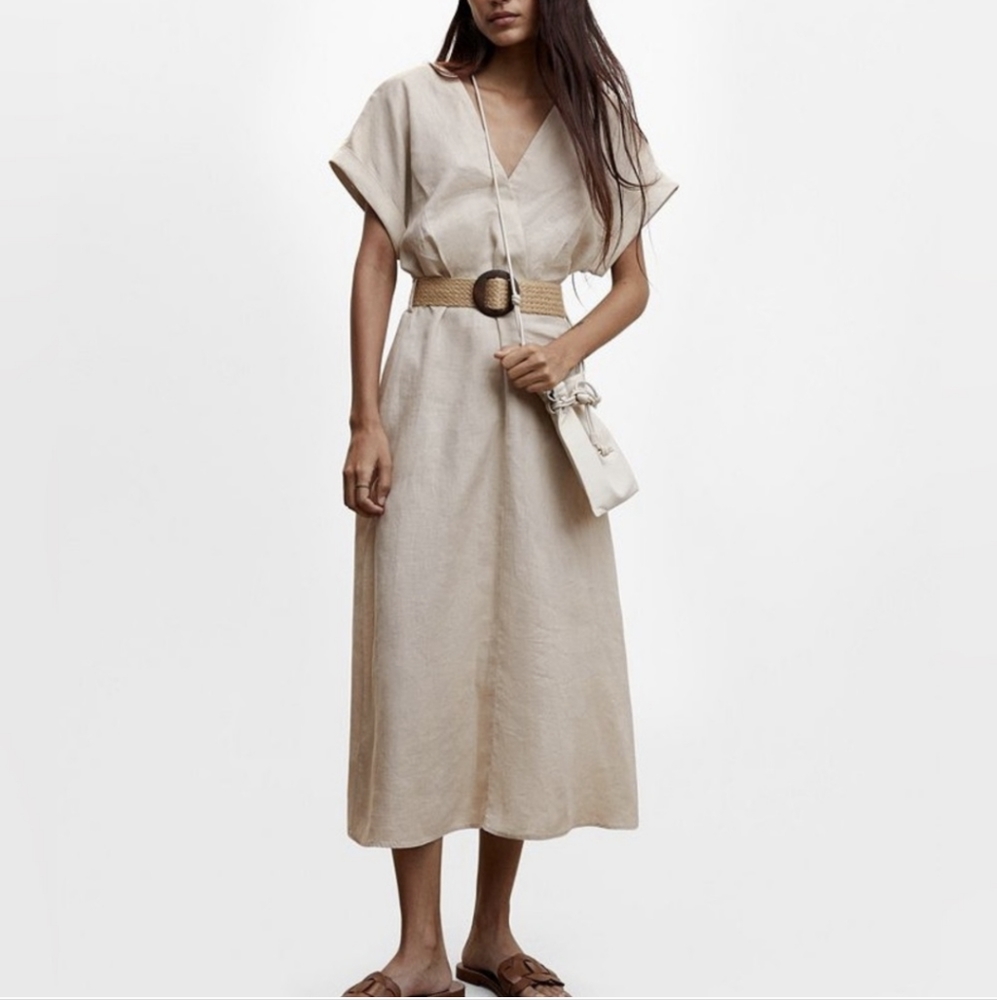 Mango Belted Linen Dress